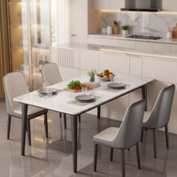 Ensemble de table à manger rectangulaire en métal de qualité supérieure avec 4 chaises, plateau en pierre frittée, durable, imperméable, moderne, petit ensemble de salle à manger