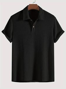 Chemise décontractée à manches courtes pour homme, en maille matelassée à revers, anti-boulochage, style européen et américain, pour l'exportation transfrontalière - Product Image 6
