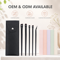 5-teiliges Eyeliner-Pinsel-Set mit PU-Leder-Etui, Mattschwarzer Griff, Gebogene, Abgerundete, Flache Präzisionsspitzen, OEM ODM Großhandel