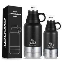 Bouteille d'eau isotherme portable 3-en-1 pour chien, en acier inoxydable à double paroi, anti-fuite, 32 oz, avec conteneur alimentaire et distributeur