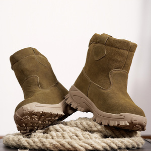 Bottes de neige doublées de laine, épaisses, antidérapantes, semelle en caoutchouc, cuir de vachette, talon moyen, pour l'hiver et les activités de plein air - Product Image 1