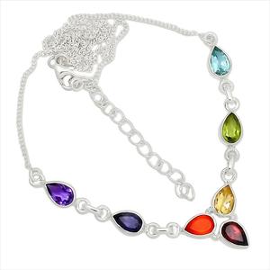 สร้อยคอเงินแท้925อัญมณีสังเคราะห์หลายชิ้นอัญมณีอินเดียสำหรับงานแต่งงาน - Product Image 1