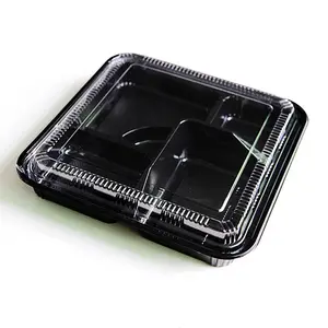 Tek kullanımlık paket siyah sızdırmaz Bento kutusu 5 bölmeli yemek kutusu plastik Lunchbox