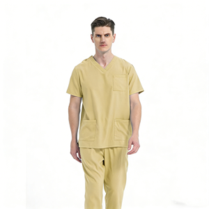 Uniformes de Trabajo Duraderos y Resistentes <span class=keywords><strong>a</strong></span> la Decoloración con Cuello en V para Clínicas Estéticas y Residencias de Ancianos, Color Verde Caqui Fresco - Product Image 1