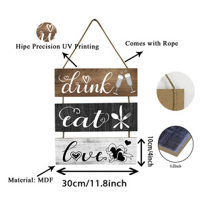 Panneau mural en bois, décoration rectangulaire à suspendre, style campagnard américain, pour la cuisine et la salle à manger, avec les messages 'Boire, Manger, Aimer' - Product Image 4