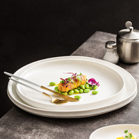 Assiette en céramique blanche à double paroi à bord épais, brillante, moderne, en porcelaine, jetable, écologique, compatible lave-vaisselle, pour la restauration fine