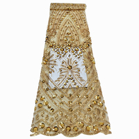 Tissu en dentelle perlée de haute qualité en gros pour robe de mariée, tissu en dentelle filet élégant avec perles et paillettes pour occasions haut de gamme