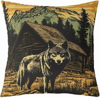 Oreiller d'animal de cabine, ensemble, motif ours, loup, vache, élan, design rétro de la faune forestière, housse de coussin pour canapé-lit de salon