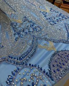 High End Couture Beaded Embroidery <b>Fabric</b> with Crystal Floral Lace Pattern for Dress Evening Designer Fashion <b>Fabric</b> Material - Product Image 3