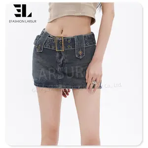 LARSUR Custom Denim Factory Women Y2k Short Denim Cargo Mini Skirt Baggy Micro Mini Jeans Skirt For Ladies