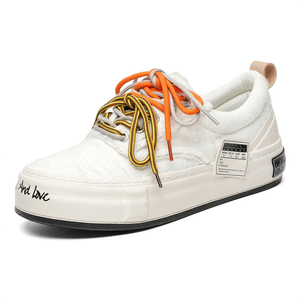 Erkek Siyah Beyaz Yıpranmış Tekstil Patchwork Platform Kaykay Spor Ayakkabıları Çok Renkli Çizgili Bağcıklı Boy Uzatıcı Retro Eskitme Görünümlü - Product Image 2