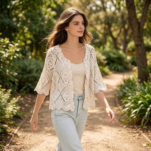 Women's <b>Crochet</b> Cover-Up Beach <b>Cardigan</b> Boho Lace Summer Layering - Product Image 2
