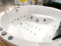 Baignoire ronde en acrylique pour deux personnes de la marque ARROW avec installation encastrée, style encastré, drain intégré, utilisation en appartement, massage, bain à remous