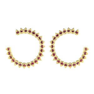 High Selling Low Price Gold Plated Brass Ruby Hoop Earrings, 22mm Round, Minimal Daily Wear - Product Image 1