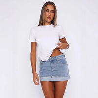 Mini-jupe évasée en jean délavé pour femme, coupe moulante, séchage rapide, style printemps