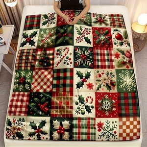 Plaid rectangulaire à motif de Noël en polyester et coton, anti-boulochage, imprimé, style classique, pour usage domestique en hiver - Product Image 5