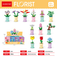 Mainan Edukasi Blok Bangunan Lele Brother, Bunga 8 Model Mini Lucky Blossom Tanaman Pot, Batu Bata Plastik ABS