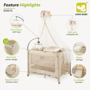 KDD15 CoolBaby <span class=keywords><strong>Cuna</strong></span> Plegable 5 en 1 para Bebé, Corralito, <span class=keywords><strong>Cuna</strong></span> Colegiadora con Mosquitera, Cambiador de Pañales, Mecedora y Barra de Juguetes Musicales - Product Image 5