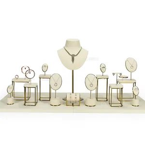 Luxe Houtfluwelen Juwelier Exposant Display Set Buste Ketting Oorbel Hanger Rekhouder Sieraden Display Set Stand
