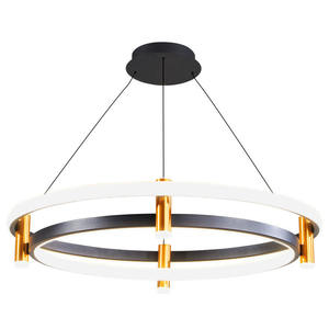 Lampadario <span class=keywords><strong>a</strong></span> sospensione LED <span class=keywords><strong>a</strong></span> 2 livelli post-moderno per soggiorno e camera da letto, faretto rotondo <span class=keywords><strong>a</strong></span> cerchio in ferro nero e oro per la casa - Product Image 4