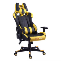 Chaise de Gamer Moderne Personnalisée avec Repose-Pieds Ergonomique, Design Chinois, Noir et Jaune, en Maille et Cuir, Matériaux en Fer avec Construction Métallique