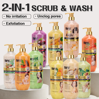 Nary Gel Douche Exfoliant Blanchissant En Gros au Curcuma et à l'Acide Kojique, Soin Corporel Rafraîchissant, Gel Lavant Corps 1L, Crème Gommage