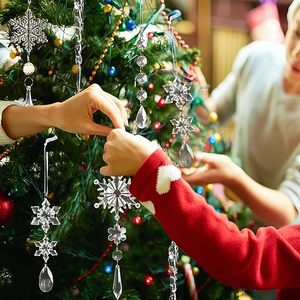 Đồ trang trí cây thông Noel bằng pha lê trong suốt - Đồ trang trí hình bông tuyết băng giá bằng acrylic treo với mặt dây chuyền trang trí - Product Image 2