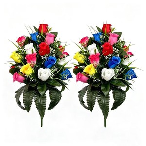 Bouquet funéraire populaire et économique de 24 roses artificielles en soie pour commémoration, condoléances et <span class=keywords><strong>décoration</strong></span> de <span class=keywords><strong>cimetière</strong></span> - Product Image 4