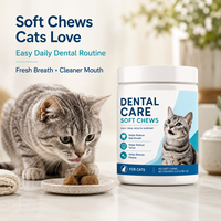 Friandises à mâcher pour chats à la formule d'algues marines pour le contrôle de la plaque dentaire et du tartre, soutien à la santé buccale féline, haleine fraîche, friandises à mâcher moelleuses, 60 unités