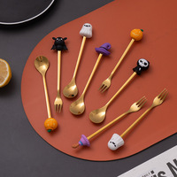 Ensemble cuillère-fourchette en acier inoxydable Dingyon OEM/ODM, vaisselle créative d'Halloween incluant une cuillère à mélanger, une fourchette à fruits et une cuillère à café