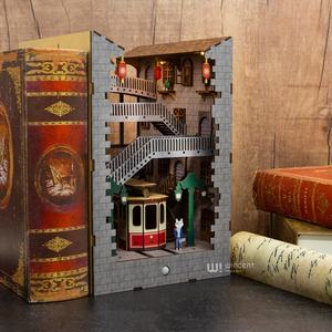 Rak Buku Sensor Cahaya 3D Puzzle Kayu Dekorasi Rumah Rumah Boneka Diy Miniatur Kayu Book Nook - Product Image 2