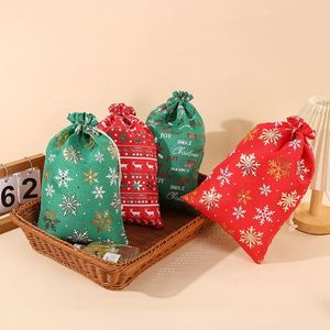 Sacs en toile de jute à cordon de serrage pour Noël, grand format, avec dorure or, 30x40cm, sac cadeau de Noël en lin, pochette réutilisable pour les fêtes - Product Image 4