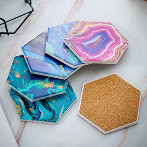 Đá Cẩm Thạch Mô Hình Bề Mặt Hình Dạng Hình Lục Giác Đồ Uống Đế Lót Ly Thủ Công Gốm Đế Lót Ly Cho Hàng Thủ Công Trắng Trống Coaster - Product Image 2