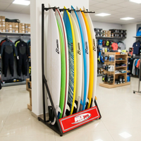 Support de présentation de planches de surf pliable et robuste, réglable, avec cadre métallique thermolaqué pour une publicité stable en magasin
