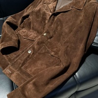 Veste en cuir suédé d'agneau importé pour homme, col rabattu, fermeture éclair sur le devant, poche à rabat, coupe ample, style vintage, patchwork, marron chocolat
