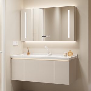 <span class=keywords><strong>Meuble</strong></span> de salle de bain intelligent de style crémeux avec <span class=keywords><strong>lavabo</strong></span> en céramique pour le lavage du visage, une combinaison de rangement <span class=keywords><strong>et</strong></span> de meubles de salle de bain - Product Image 2