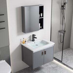 Mueble de Baño Moderno de Pared con Acabado Lacado LED Resistente al Agua, de Aleación de Aluminio, con <span class=keywords><strong>Lavabo</strong></span> de Cerámica - Product Image 4