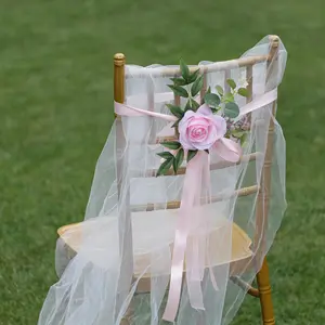Outdoor Chair Back Flower Decorative Artificial Flower Aisle Floral Arrangements Wedding Chair Decoration