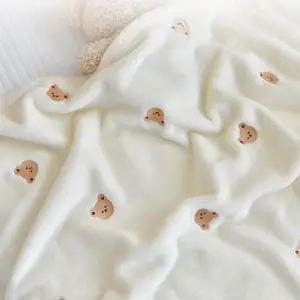 Couverture de lit en peluche pour enfants, 130x80CM, mignon, ours, lapin, Animal, broderie en peluche, couverture polaire Super douce pour bébé