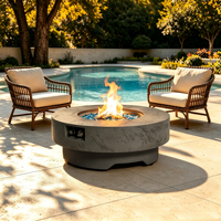 Table de feu circulaire au propane AJ Enjoy de 34 pouces, 50 000 BTU, foyer extérieur avec couvercle, pierres décoratives en verre, couvercle résistant aux intempéries