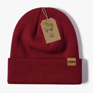 Gorros de <span class=keywords><strong>lana</strong></span> <span class=keywords><strong>merino</strong></span> OEM con dobladillo, de punto grueso, acanalados, suaves, cálidos para invierno, con logo en blanco, al por mayor, gorro tipo calavera - Product Image 6