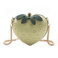 Petit sac à bandoulière en forme de cœur fraise avec chaîne pour filles, sac bandoulière en PU couleur unie