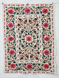 Traditional Cotton Suzani <b>Throw</b> Hand Embroidered Bedsheet <b>Bed</b> <b>Cover</b> Uzbek Textile Colorful Wall Decor - Product Image 5