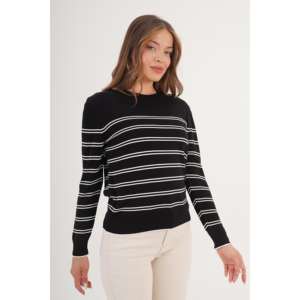 Suéter de Punto Negro al por Mayor para Mujer, Cuello Redondo, Estilo Coreano, Estampado Dulce, Delgado, con Decoración de Botones para la Temporada de Otoño - Product Image 3