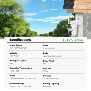 Cámara PTZ DE SEGURIDAD IP con dos lentes duales, tarjeta SIM, almacenamiento en la nube, seguimiento automático para uso en exteriores, AOV, AOR, 4G, CCTV solar, 2 cámaras, DZ - Product Image 2