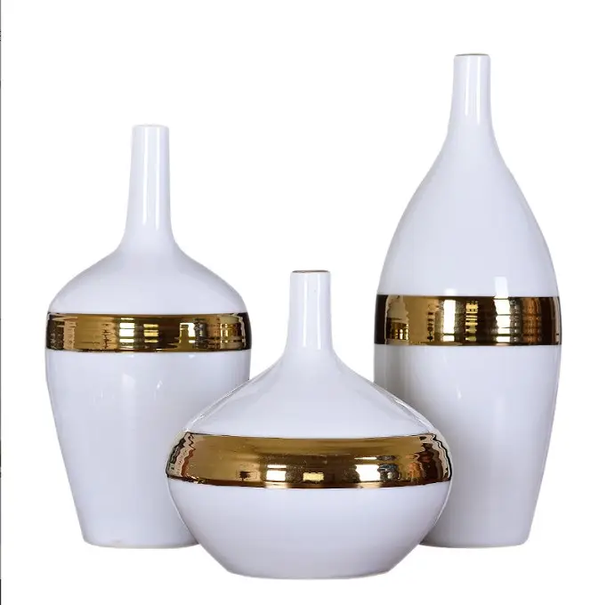 Branco Decorativo e Ouro Cerâmica Vaso Modern Mid-Century Home Decor Acessórios