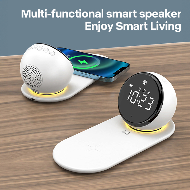 All-in-one Smart BT 5.4 Speaker Wireless Fast Charging Station RGB LED Digital Alarm Clock Warm Night Light White Noise Computer