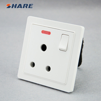 Stop Kontak Dinding Putih 1 Gang 3 Pin Bulat dengan Saklar dan Neon, Standar Inggris 15A 250V, Harga Pabrik, Garansi 15 Tahun