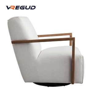 Sillón giratorio de comedor/sala de estar con marco de madera minimalista nórdico moderno, tapicería de tela suave y duradera con brazos ajustables - Product Image 4