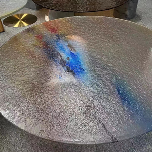 Đầy màu sắc rõ ràng nóng chảy nước gợn nghệ thuật thủy tinh hàng đầu đá cơ sở tròn ưa thích hiện đại sang trọng kính cường lực Bàn cà phê - Product Image 6